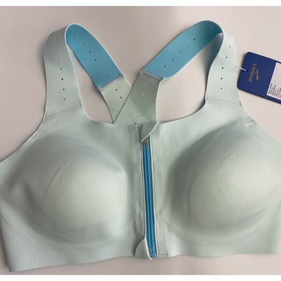 Brooks 34C/D Dare Zip Front Run Bra 2.0 Ice Blue Vivid Teal Molded Sports Bra - Picture 6 of 9